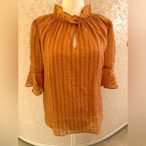Rebecca Taylor Pink Blouse with Accents of Gold Metallic Striping